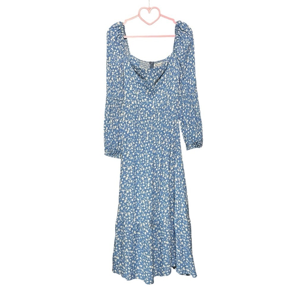 Reformation Mica Floral Print Midi Dress Long Sleeve Square Neck Blue 0 Feminine - Picture 8 of 10